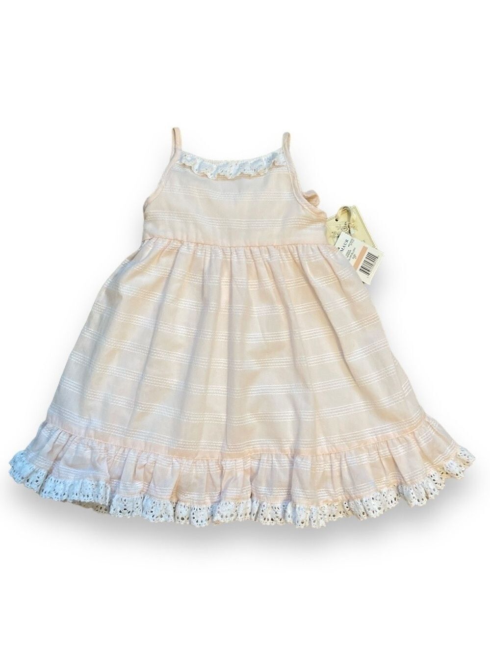Laura Ashley Girl’s Sundress Cotton Lace Pink & White Size 2T